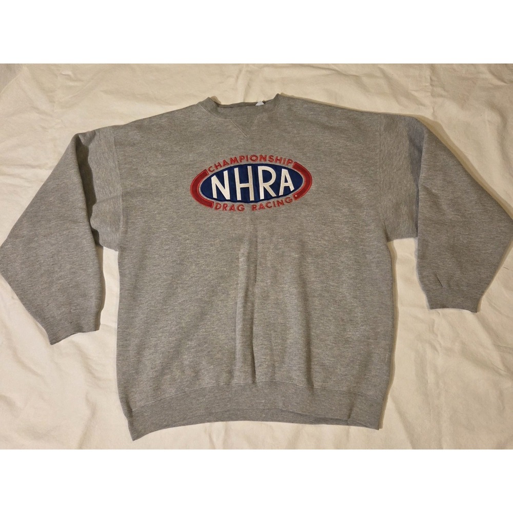 NHRA Championship Drag Racing Embroidered Crewneck Sweatshirt Gray XL...